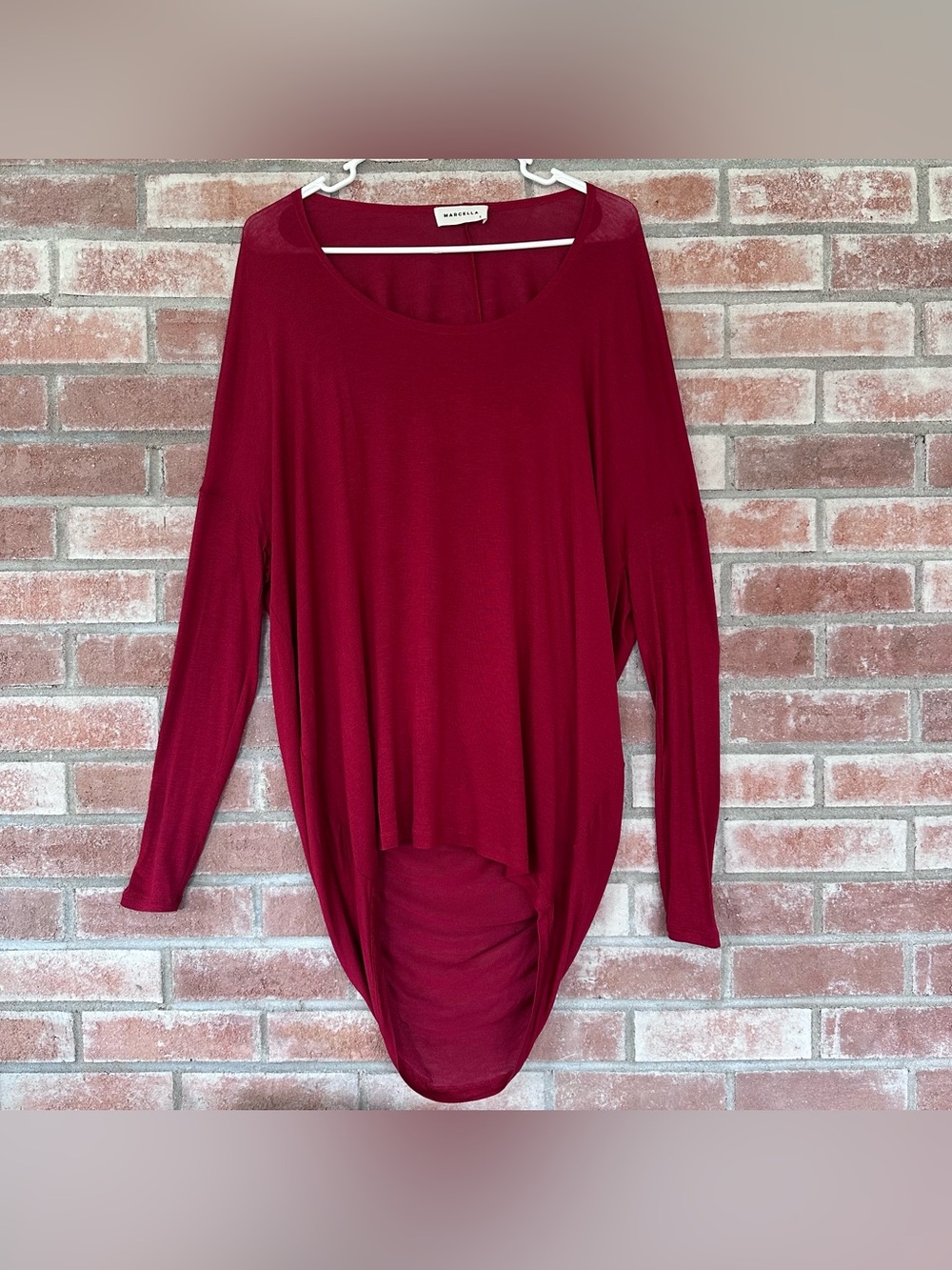 Marcella High Low Knit Tunic Women’s Small Maroon Red Long Sleeve Fall Autumn